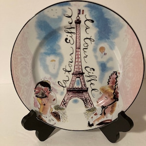 Vintage French Cake ceramic Plate Eiffel Tower made in Italy