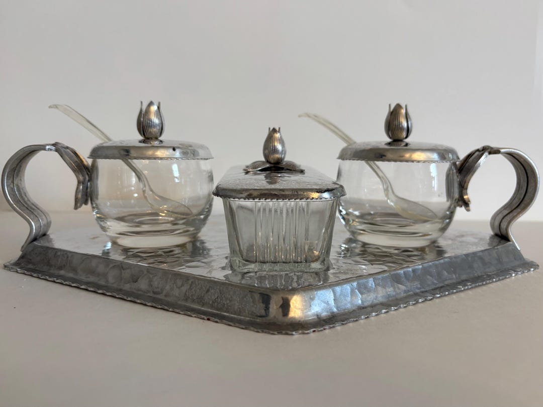 Vintage Rodney Kent Hammered Aluminum Hostess Set – Butter Dish ...