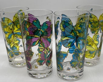 Set of 4 Rare Vintage MCM Georges Briard Butterfly / 22k Gold Glasses Signed