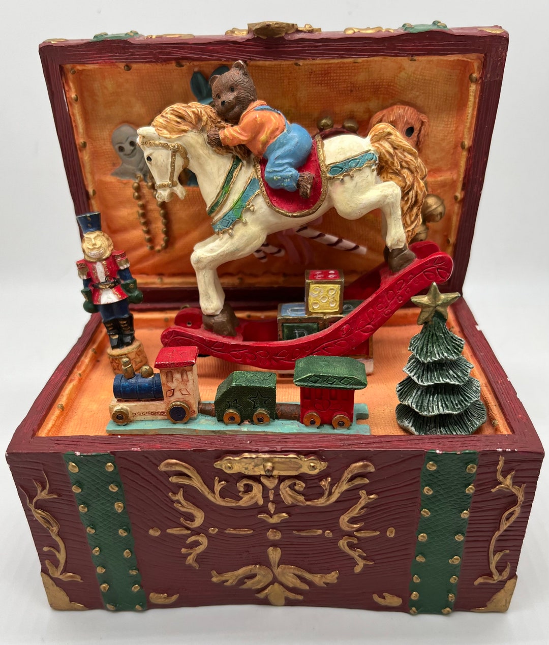 Vintage Resin Toy Box Music Box With Moving Rocking Horse Etsy