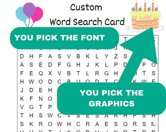 Custom Card - Personalized Word Search Card - Digital - Any occasion or holiday - You choose the words and phrases, fonts and graphics