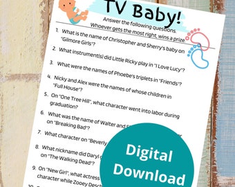 Baby Shower Trivia Game - Answer questions about tv babies and pregnancies - fun baby shower game - Answer Key Included!