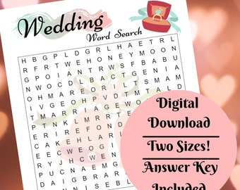 Wedding Word Search - Bachelorette Party Game - Wedding Favors - Printable - Instant Download Game Cards - Comes in Two Sizes