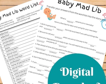 Baby Mad Lib - Baby Shower Game - Printable - Pink and Blue Graphics - Great for Baby Showers - Fun game and makes a great keepsake
