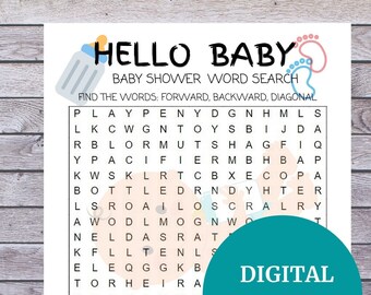 Baby Word Search - Baby Shower WORD SEARCH GAME - Printable - Pink and Blue Graphics - Fun Baby Shower Game!