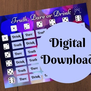 Truth, Dare or Drink Adult Dice Game - Fun Game for Couples or Groups - Instant Download - Pairs Great with our Adult Truth or Dare Cards