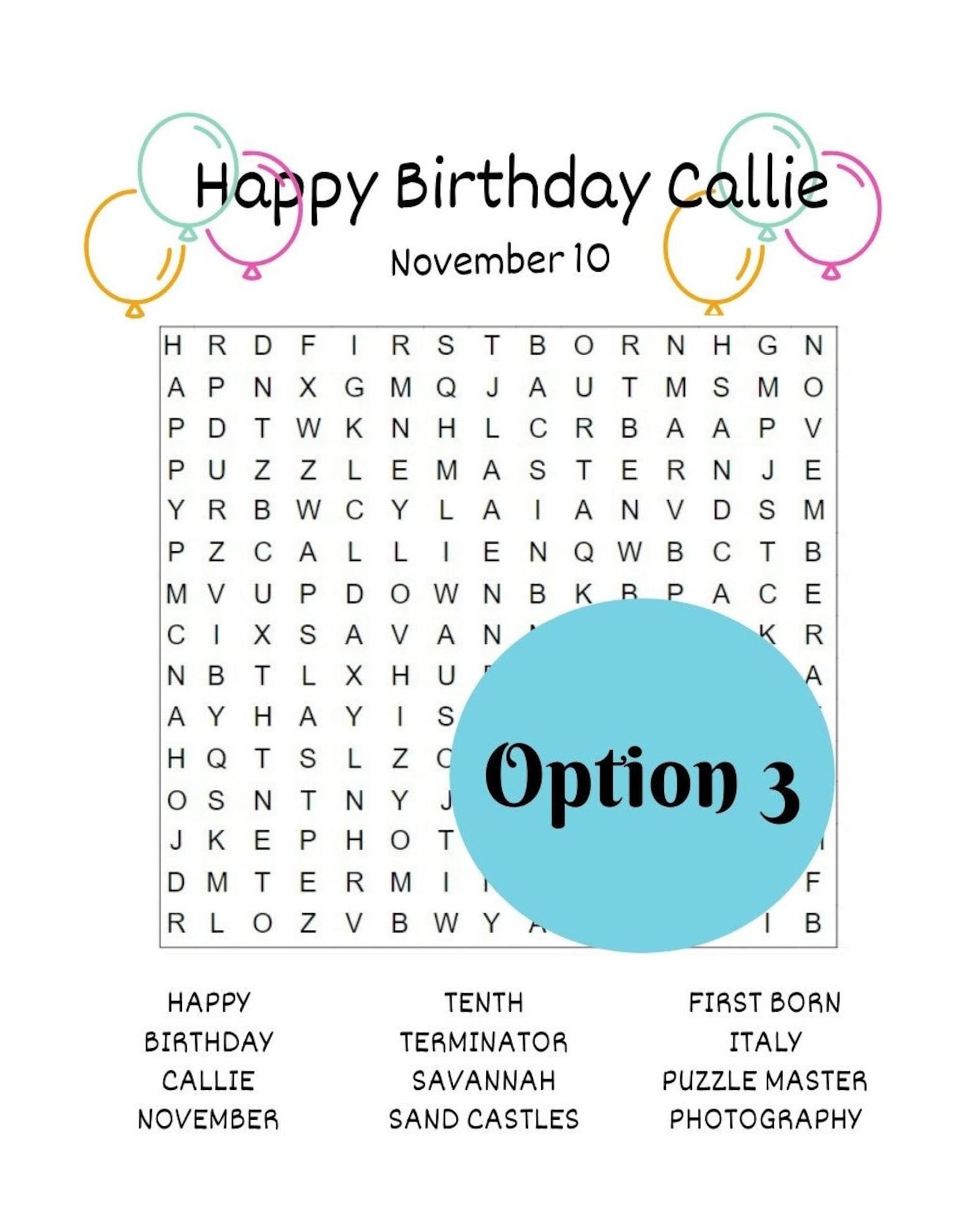 Buy Printable Personalized Word Search Card - Word Search Greeting Card ...
