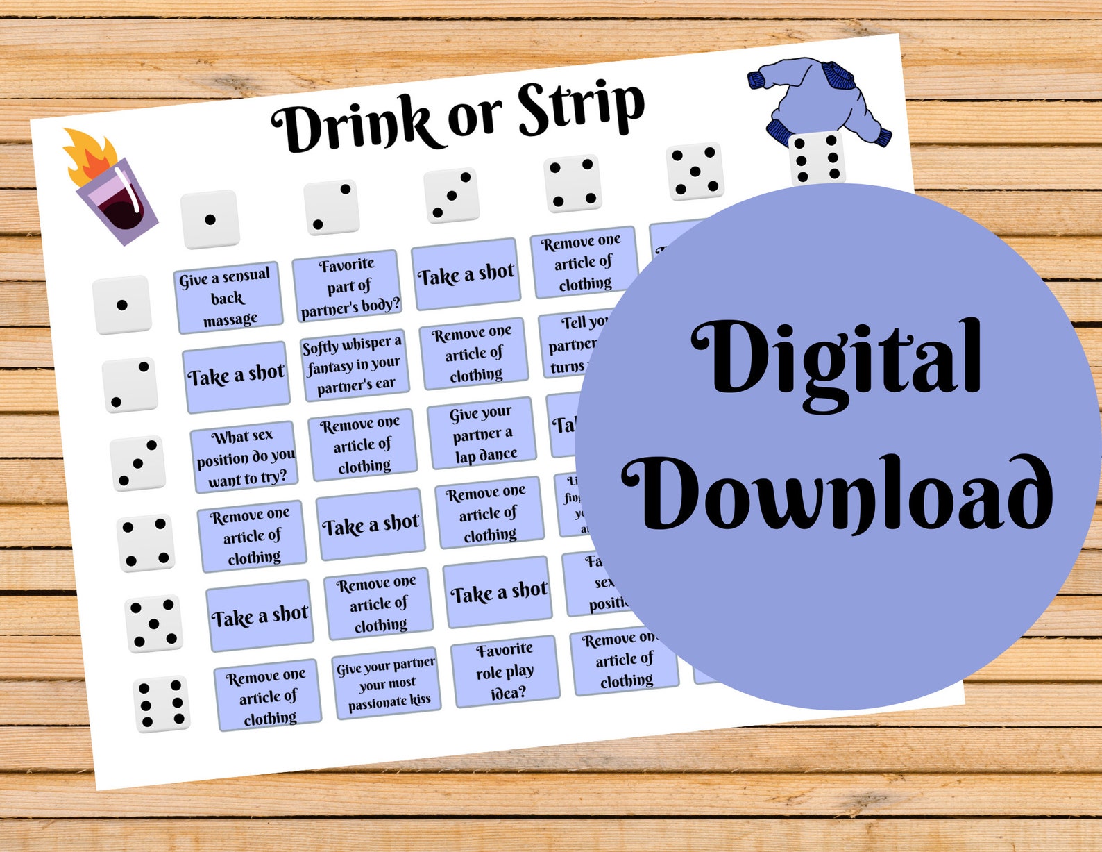 Drink or Strip Adult Dice Game Dice and Drinking Game for Adults Only