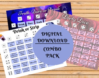 Adult Naughty Dice Games Combo Pack - 3 Dice Games/One Low Price - Drink or Strip, Dirty Dice, and Truth, Dare or Drink