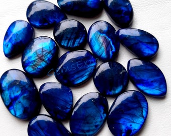 Blue Labradorite Cabochon Wholesale Lot, Treated Blue Labradorite By Weight With Different Shapes And Sizes Used For Jewelry Making