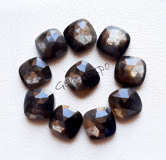 Black Fire Moonstone Rose Cut Gemstone Lot | 10 Pieces Lot | Size 10 MM| AAA+ Black Fire Moonstone Cushion Shape Gemstone For Jewelry Making