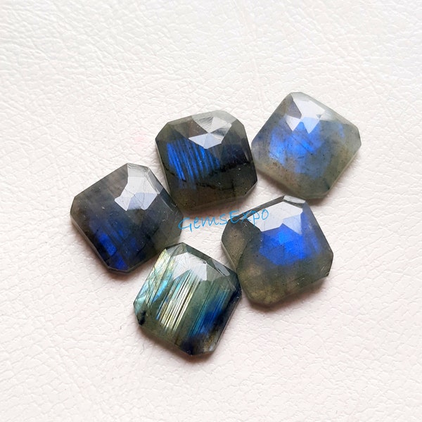 Labradorite Rose Cut Fancy Cushion With Flat Back Gemstone 5 Pieces Lot | Size : 12 MM | Natural Labradorite Used For Jewelry Making