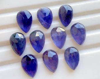 Lote de 15 gemas de iolita de 8 x 12 mm con forma de pera, corte rosa y parte posterior plana, para joyería hecha a mano. Gema de iolita natural AAA+ para la fabricación de joyas.