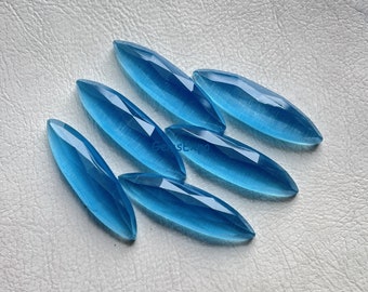 Blue Mona Lisa Marquise Shape Rose Cut Gemstone 6 Pieces Lot | Size : 8x30 MM | AAA+ Blue Mona Lisa With Flat Back Used For Jewelry Making