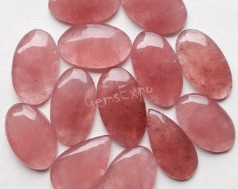 Pink STRAWBERRY QUARTZ Cabochon Loose Gemstone, Wholesale Lot Cabochon By Weight With Different Shapes and Size Cabochon Used For Jewelry