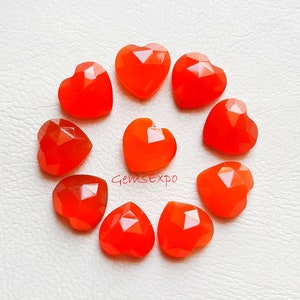 Carnelian Heart Shape  Rose Cut Gemstone Lot | Size : 10 MM | 10 Pcs | Flat Back Rose Cut Gemstones Used For Jewelry Making