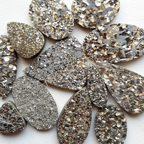 Pyrite Druzy Cabochon Loose Gemstone Wholesale Lot By Weight With Different Shapes and Size Cabochon Used For Jewelry Making