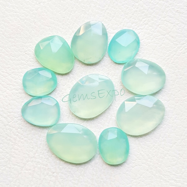 Aqua Chalcedony Rose Cut Slice - Top Quality Aqua Chalcedony Rose Cut Flat Back Gemstone 10 Pieces Lot For Jewelry Making, Pendant, Ring