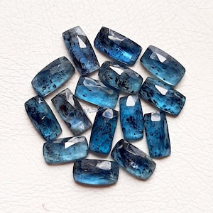 Teal Moss Kyanite Rose Cut Rectangle Flat Back Gemstone 15 Pieces Lot | Size : 5x10 MM | AAA+ Teal Moss Kyanite Gemstone For Jewelry Making