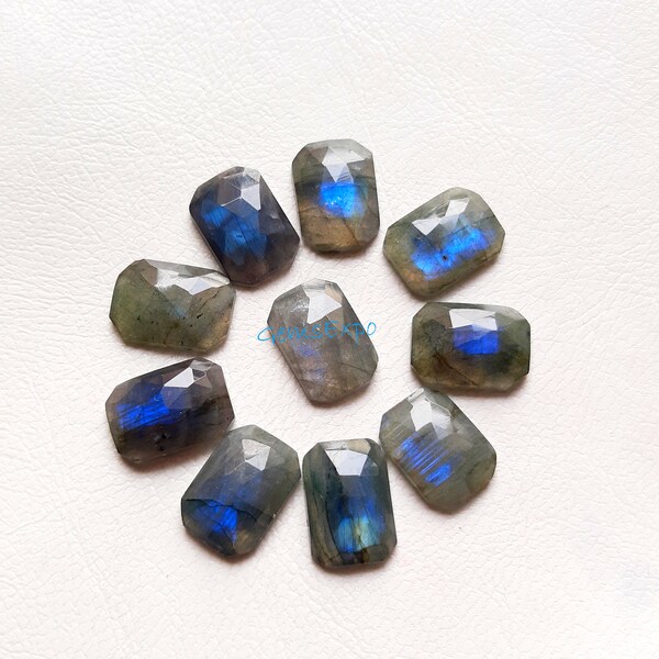 Labradorite Rose Cut Fancy Rectangle With Flat Back Gemstone 10 Pcs Lot | Size : 10X14 MM | Natural Labradorite Used For Jewelry Making