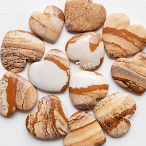 Picture Jasper Heart Shape Flat Back Cabochon Used For Handmade Jewelry - Picture Jasper Heart Shape For Wire Wrap, Valentine&#39;s Day