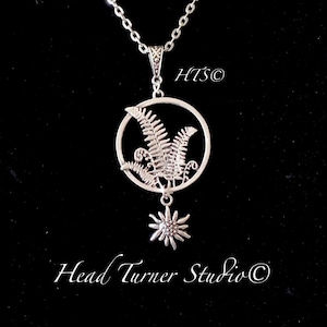 Antique Silver Edelweiss Fern Necklace: Botanical Cottagecore Jewelry