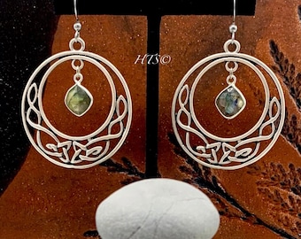 Labradorite Celtic Earrings Hypoallergenic Antique Silver Celtic Love Knot Gift for Her Huggie Leverback Option