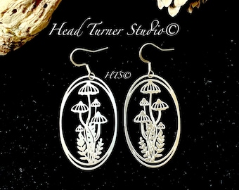 Pendientes de hada del bosque plateados con forma de hongo: joyas hipoalergénicas con forma de hongo botánico para mujer.