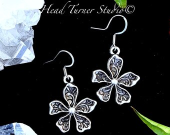 Cherry Blossom Flower Earrings; Hypoallergenic; Perfect Gift for Her; Antique Silver; Aesthetic Earrings; Botanical; Huggie Leverback Option