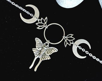 Silber Luna Motten Choker: Handgemachte Mondphasen Kette