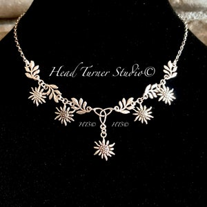 Edelweiss Celtic Triquetra Love Knot Choker; Antique Silver; Alpine Mountain Flower of Love; Octoberfest Bavarian Trachten Wedding Dirndl