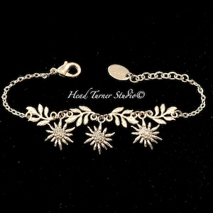Edelweiss Bracelet; Antique Silver; Alpine Mountain Flower of Love; Octoberfest; Bavarian; Wedding; Swiss