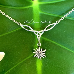 Silver Edelweiss Celtic Knot Necklace: Bavarian Flower Jewelry