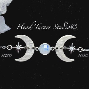 Moon Phase Moonstone Bracelet: Silver Northstar Celestial Jewelry Wanderlust