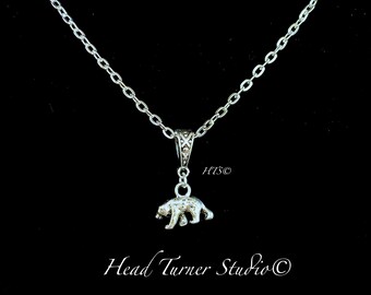 Wildlife Bear Necklace; Silver Octoberfest Tract Jewelry Mountain Necklace Aesthetic Jewelry; Choice of Length; Black Bear Republic