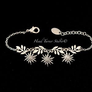 Edelweiss Bracelet; Antique Silver; Alpine Mountain Flower of Love; Octoberfest; Bavarian; Wedding; Swiss