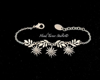 Edelweiss Bracelet; Antique Silver; Alpine Mountain Flower of Love; Octoberfest; Bavarian; Wedding; Swiss