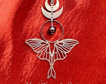 Silver Luna Moth Necklace: Tahitian Pearl Moonphase Choker