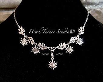 Edelweiss Necklace: Silver Celtic Knot Choker, Bavarian Wedding Jewelry Anniversary Gift