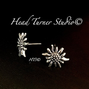 Silver Edelweiss Stud Earrings; Hypoallergenic; Bavarian Jewelry Alpine Mountain Flower Fairy Jewelry; Symbol of Love