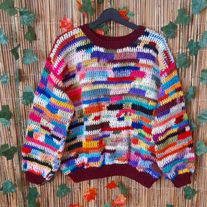 Handmade colorful patchwork Sweater Oversized Boho Knit cardigan unique jumper
