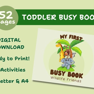 Busy Book Wildlife Friends, Printable, Toddler Learning Book, Homeschool Resources, Preschool Activities, Quiet Book for Kids, Digital