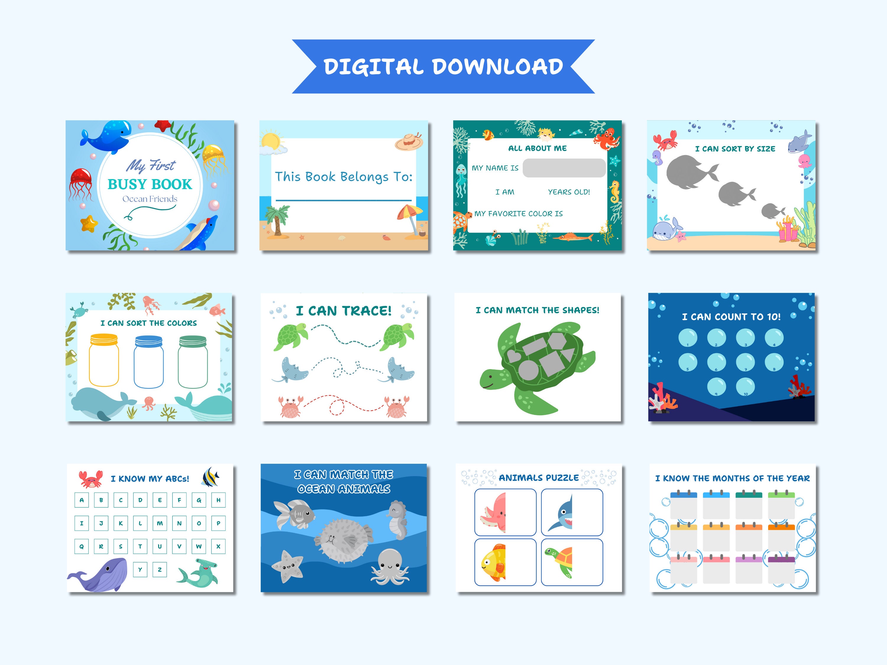 Busy Book Ocean Friends, Printable, Toddler Learning Book, Homeschool ...