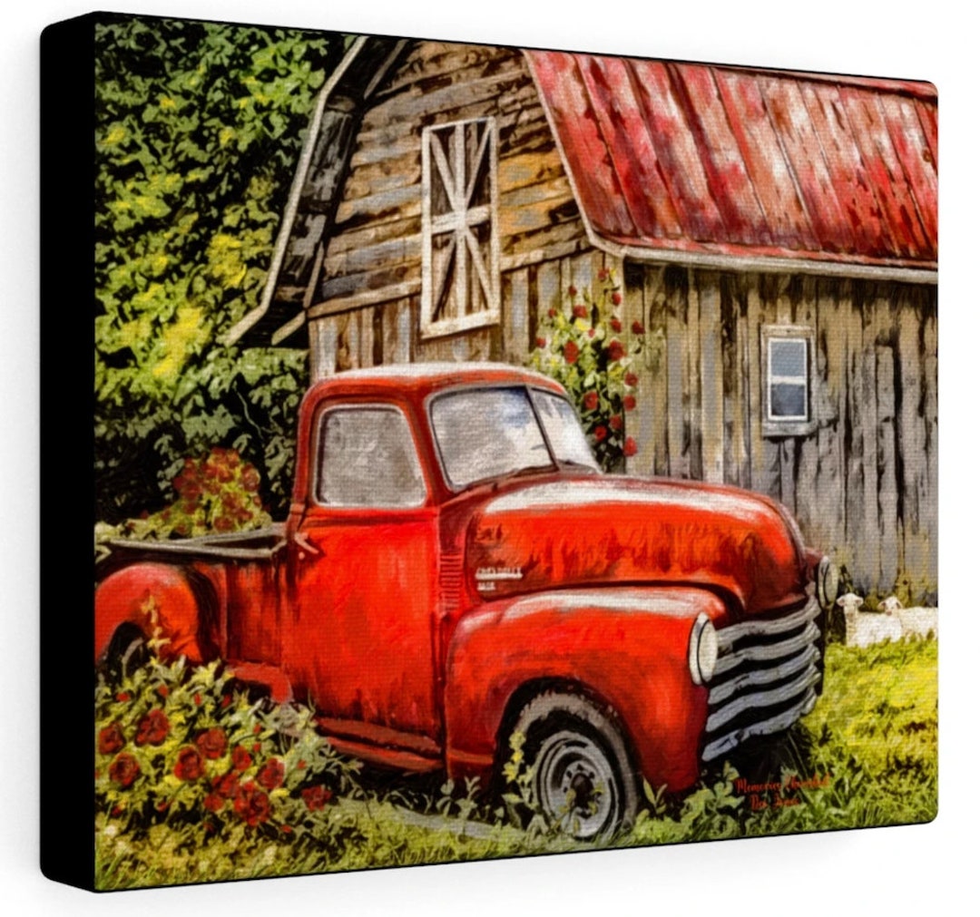 Memories Cherished Fall Fine Art Canvas Painting old Red Truck ...