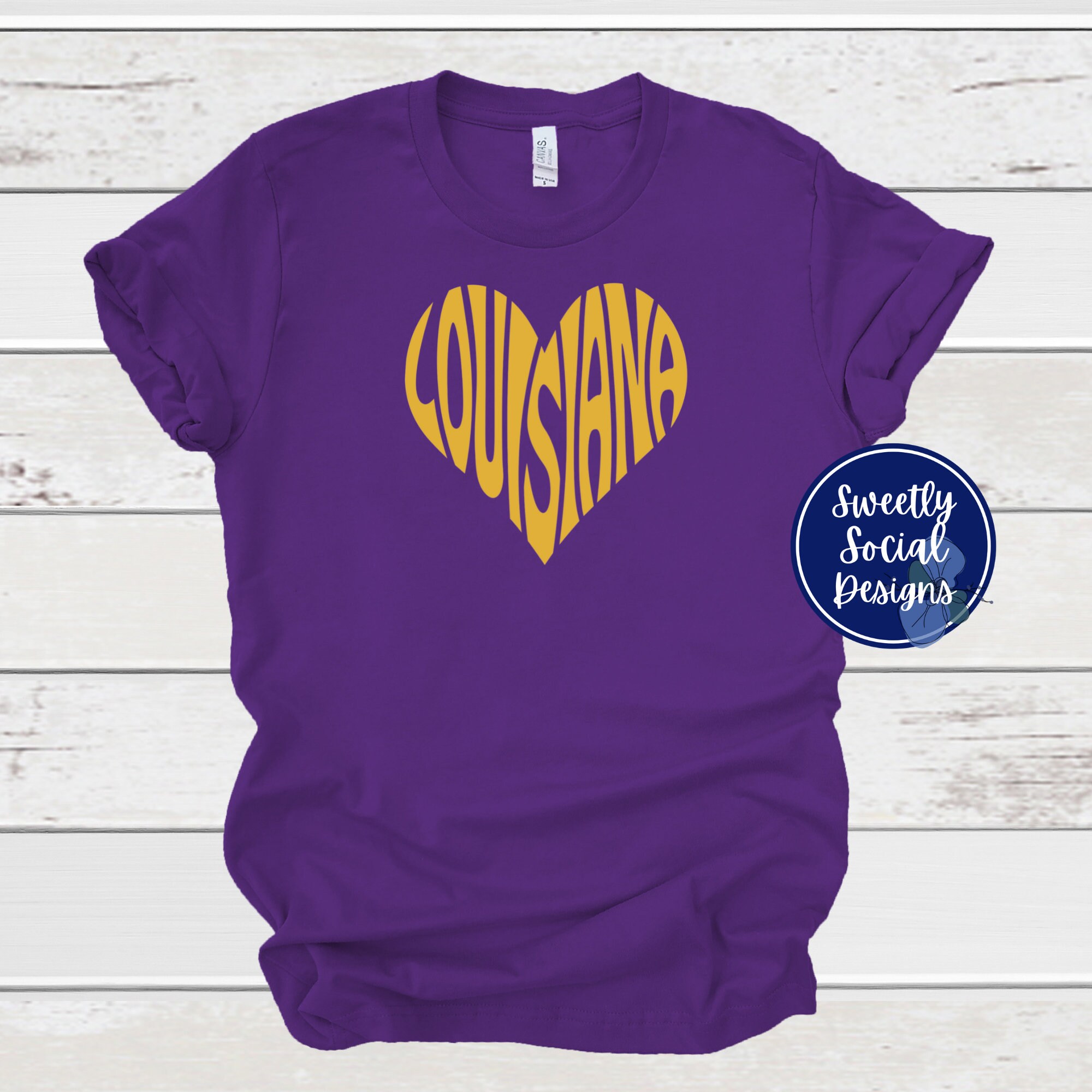 Louisiana Love Tshirt, Purple Gold Black, Tigers or Saints Shirt, Heart Tee, Retro Funky LA