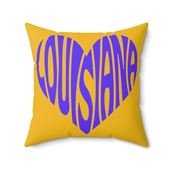 Louisiana Love Throw Pillowcase, Purple and Gold, Tigers fan decor, Heart, Retro Funky LA heart pillow cover