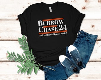 Burrow Chase 24 - Making Football Great Again - Unisex Jersey Short Sleeve Tshirt- Black & Orange