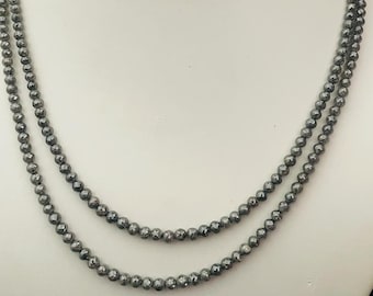 Natural Grey Diamond Faceted Round Beads | Grey Diamond Faceted Beads | 3.5-4.4 MM Size | 39 CM | 0.50 MM Holes