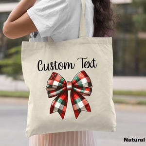 Custom Text Christmas Tote Bag, Christmas Gift, Personalized Your Custom Text Christmas Bag, Coquette Bow Christmas Bag ,Christmas Party Bag