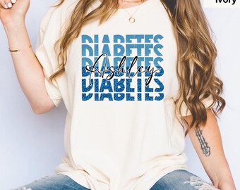 Personalized Comfort Colors Diabetes Awareness Shirt, Custom Name Tee, Blue Ribbon